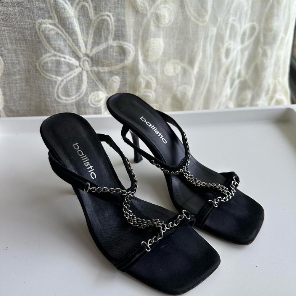 Black Rhinestone Embellished Kitten Heels